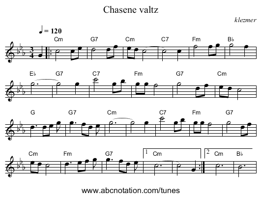 Chasene valtz - staff notation