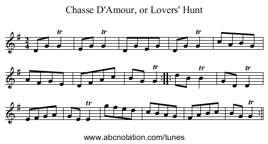 Chasse D'Amour, or Lovers' Hunt - staff notation