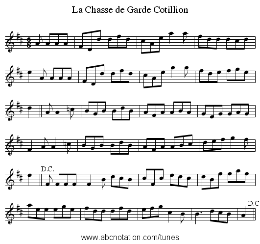 Chasse de Garde Cotillion, La - staff notation