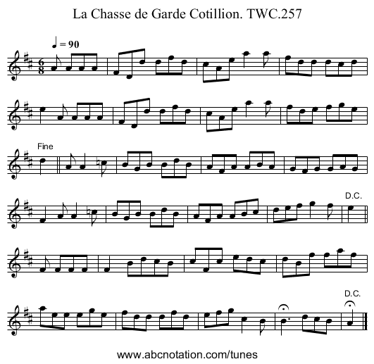 Chasse de Garde Cotillion. TWC.257, La - staff notation