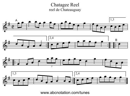 Chatagee Reel - staff notation