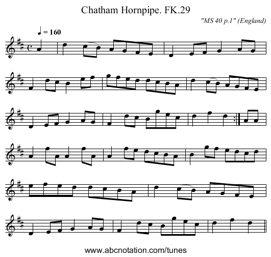 Chatham Hornpipe. FK.29 - staff notation