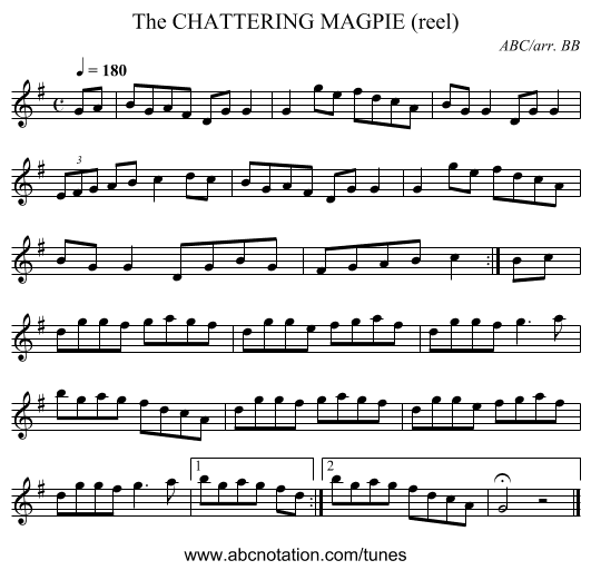 CHATTERING MAGPIE (reel), The - staff notation