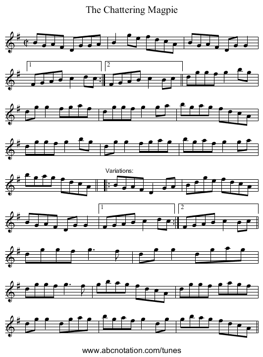 Chattering Magpie, The - staff notation