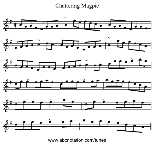 Chattering Magpie - staff notation