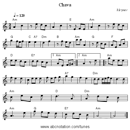 Chava - staff notation