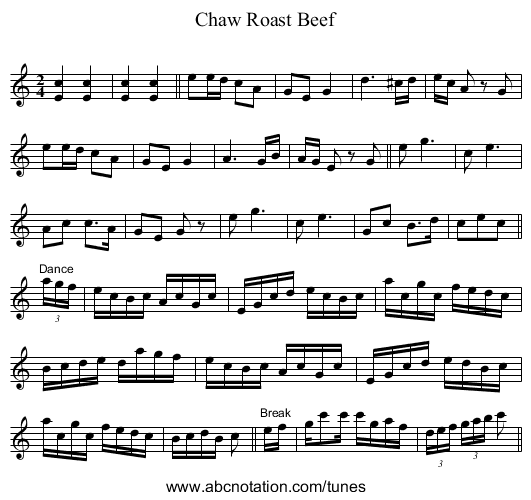 Chaw Roast Beef - staff notation