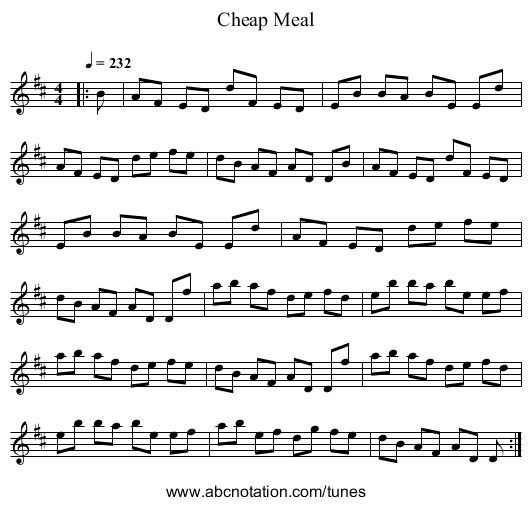 Cheap Meal - staff notation