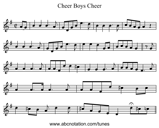 Cheer Boys Cheer - staff notation