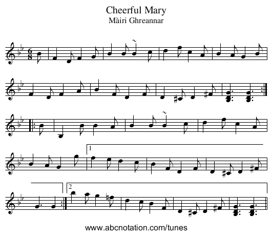 Cheerful Mary - staff notation