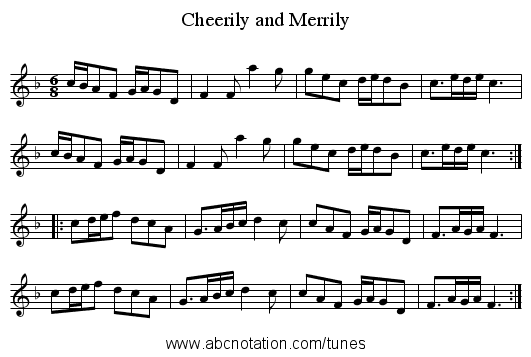 Cheerily and Merrily - staff notation