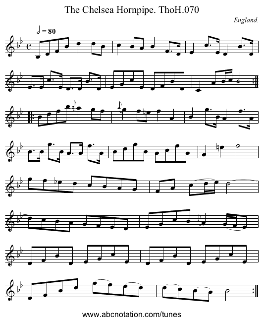 Chelsea Hornpipe. ThoH.070, The - staff notation