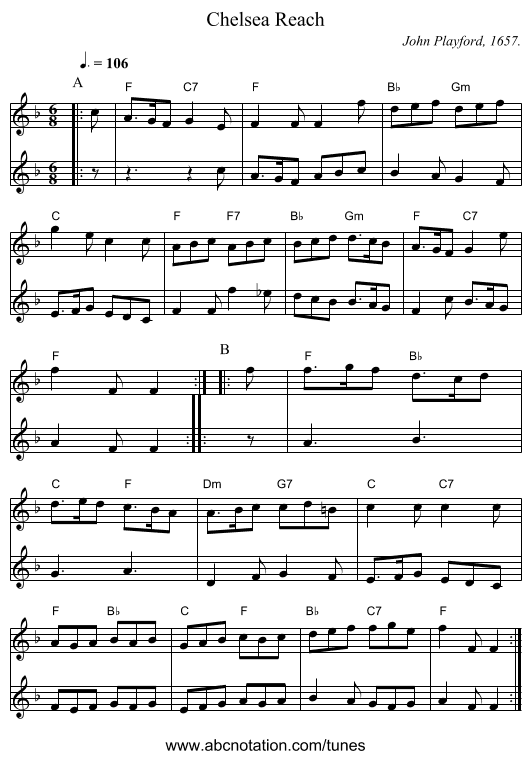 Chelsea Reach - staff notation