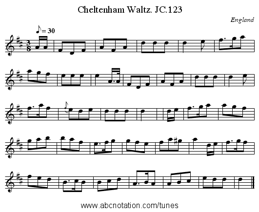 Cheltenham Waltz. JC.123 - staff notation