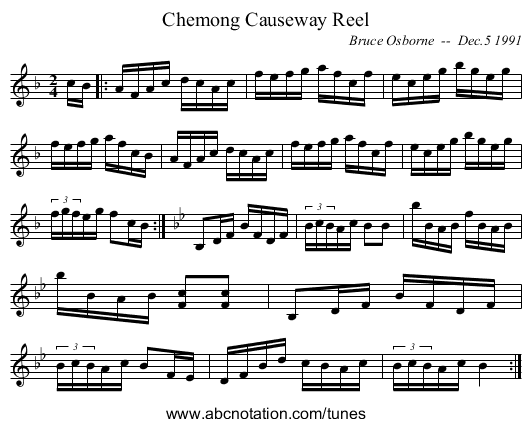 Chemong Causeway Reel - staff notation