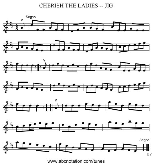 CHERISH THE LADIES -- JIG - staff notation