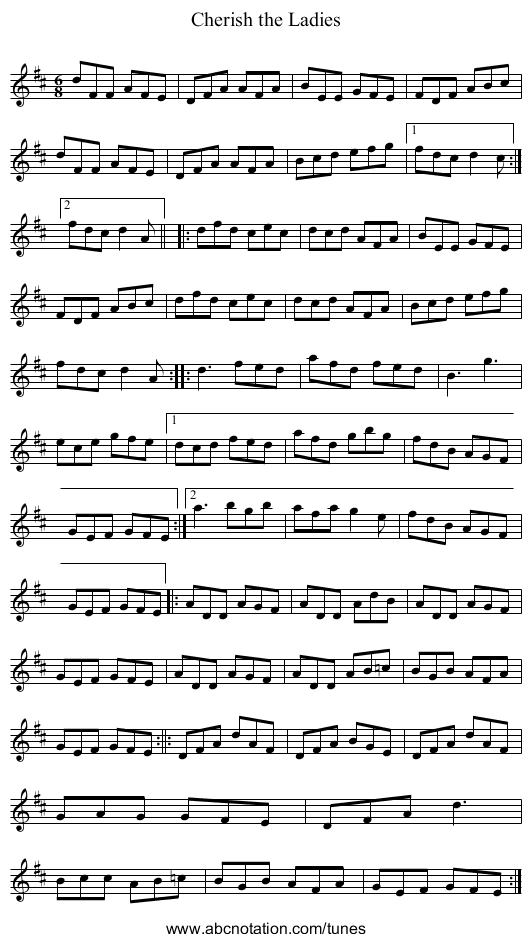 Cherish the Ladies - staff notation