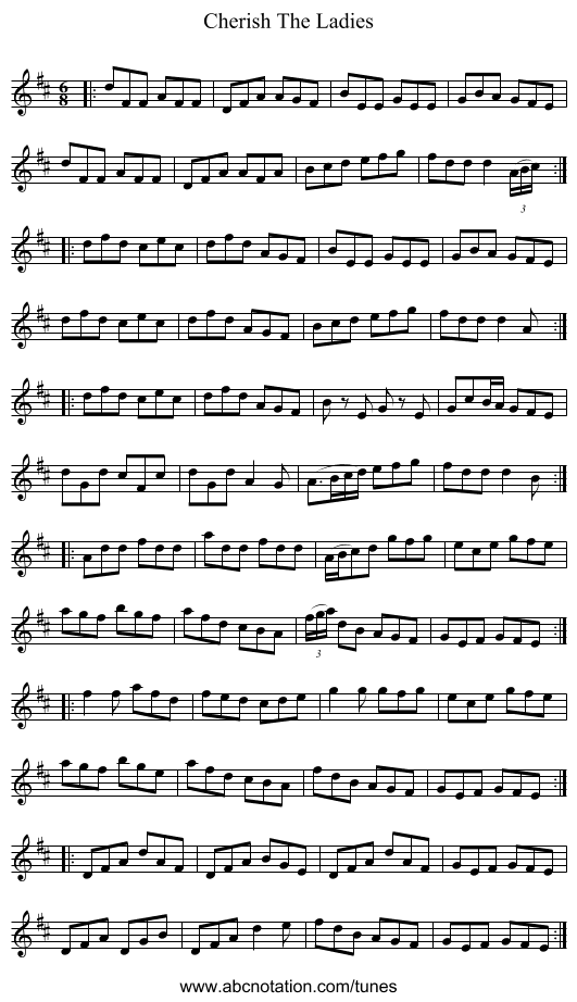 Cherish The Ladies - staff notation