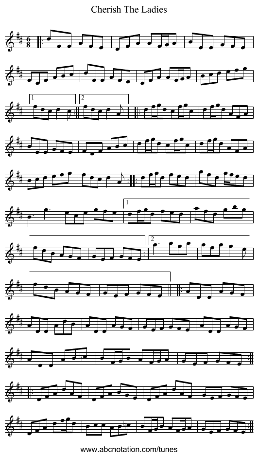 Cherish The Ladies - staff notation