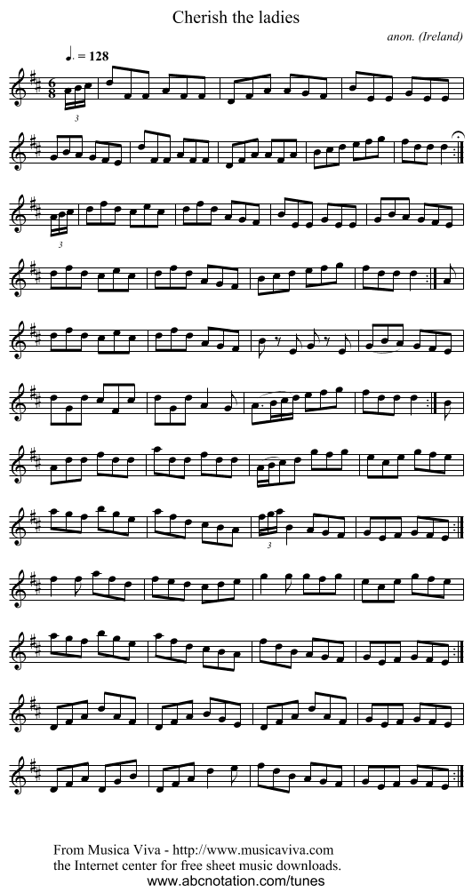 Cherish the ladies - staff notation