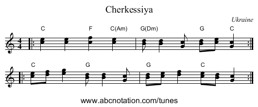 Cherkessiya - staff notation