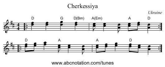 Cherkessiya - staff notation