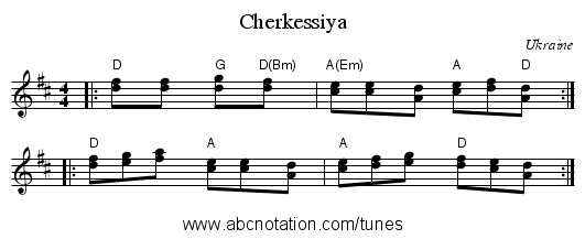 Cherkessiya - staff notation