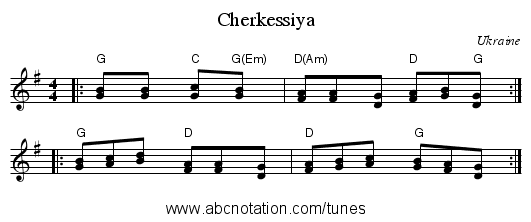 Cherkessiya - staff notation