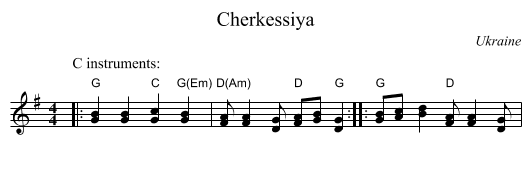 Cherkessiya - staff notation