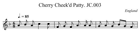 Cherry Cheek'd Patty. JC.003 - staff notation