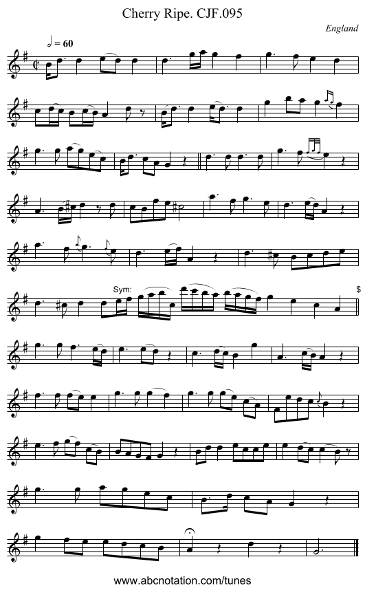 Cherry Ripe. CJF.095 - staff notation