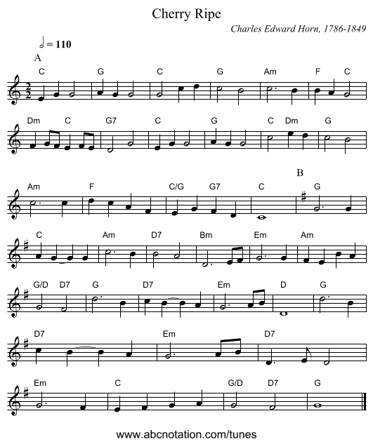 Cherry Ripe - staff notation