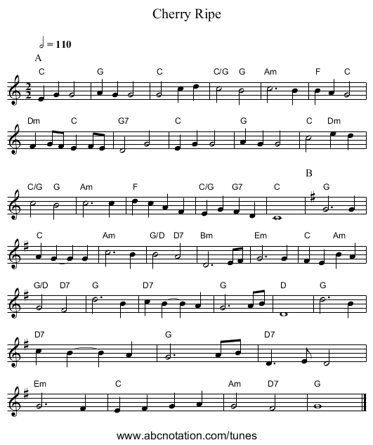Cherry Ripe - staff notation