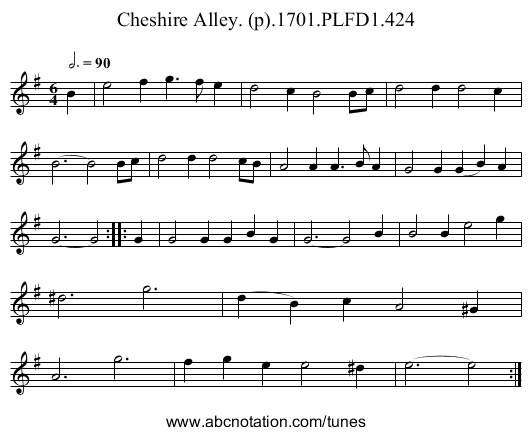 Cheshire Alley. (p).1701.PLFD1.424 - staff notation