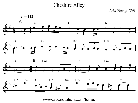 Cheshire Alley - staff notation