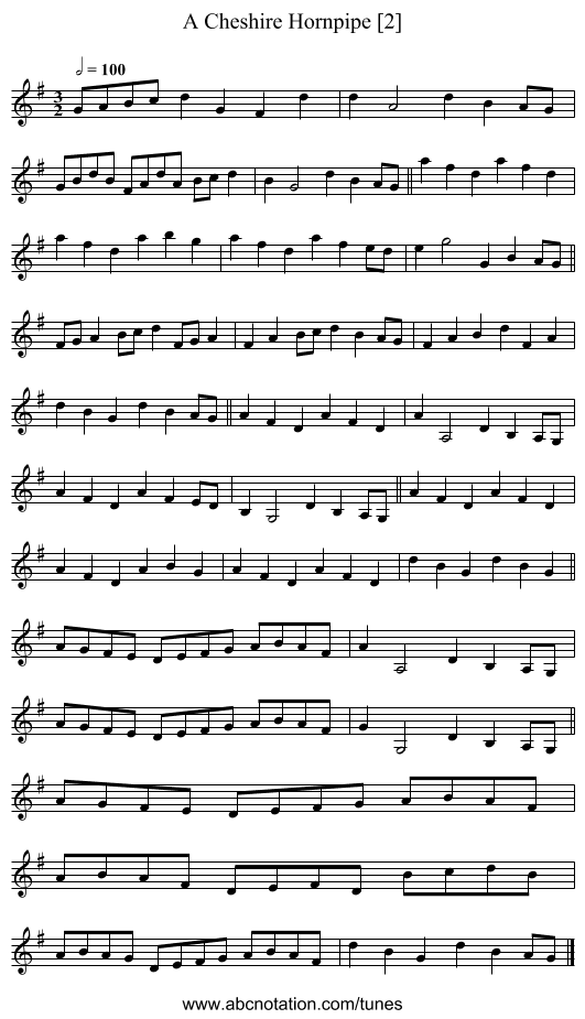 Cheshire Hornpipe [2], A - staff notation