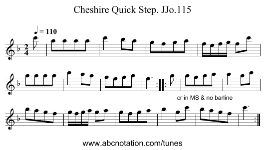 Cheshire Quick Step. JJo.115 - staff notation