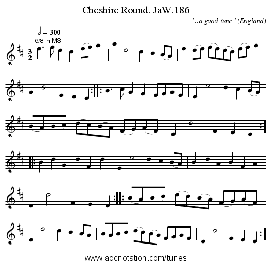 Cheshire Round. JaW.186 - staff notation