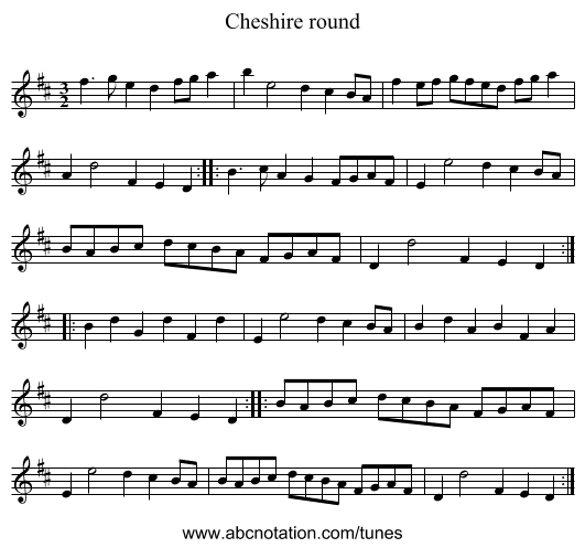 Cheshire round - staff notation