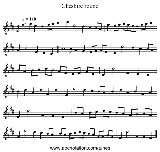 Cheshire round - staff notation