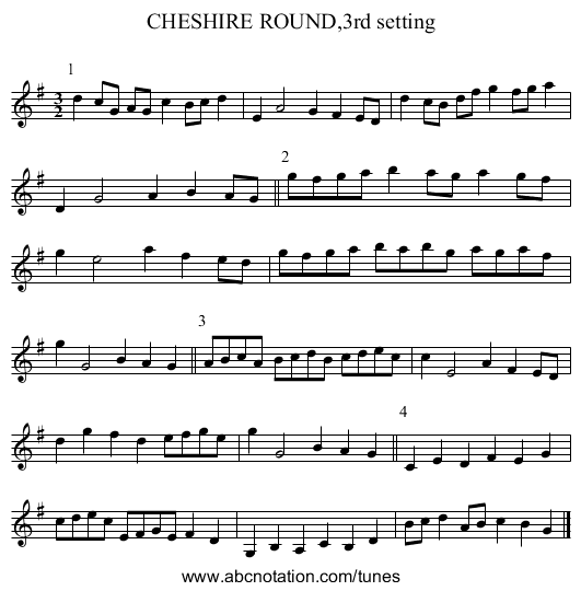 CHESHIRE ROUND,3rd setting - staff notation