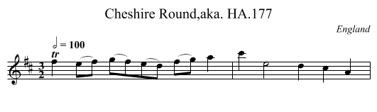 Cheshire Round,aka. HA.177 - staff notation