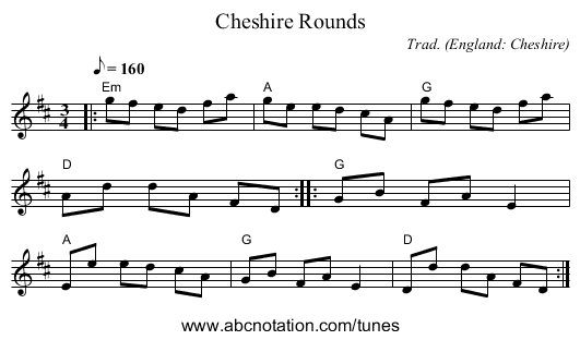Cheshire Rounds - staff notation