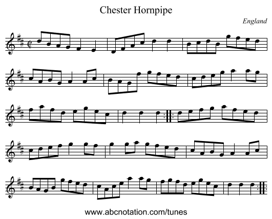 Chester Hornpipe - staff notation