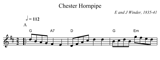 Chester Hornpipe - staff notation