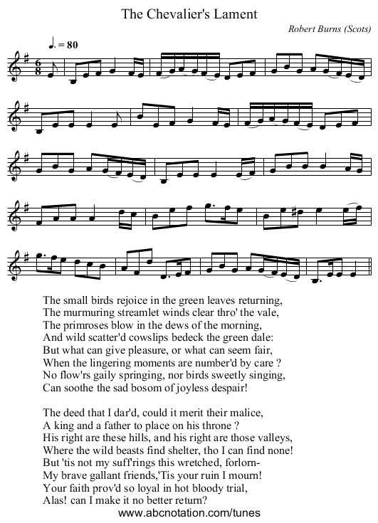 Chevalier's Lament, The - staff notation