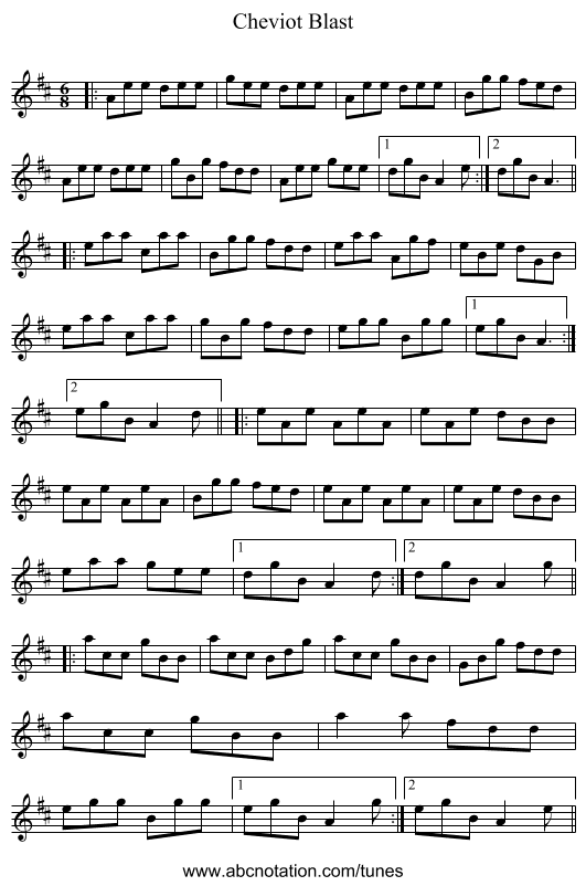 Cheviot Blast - staff notation