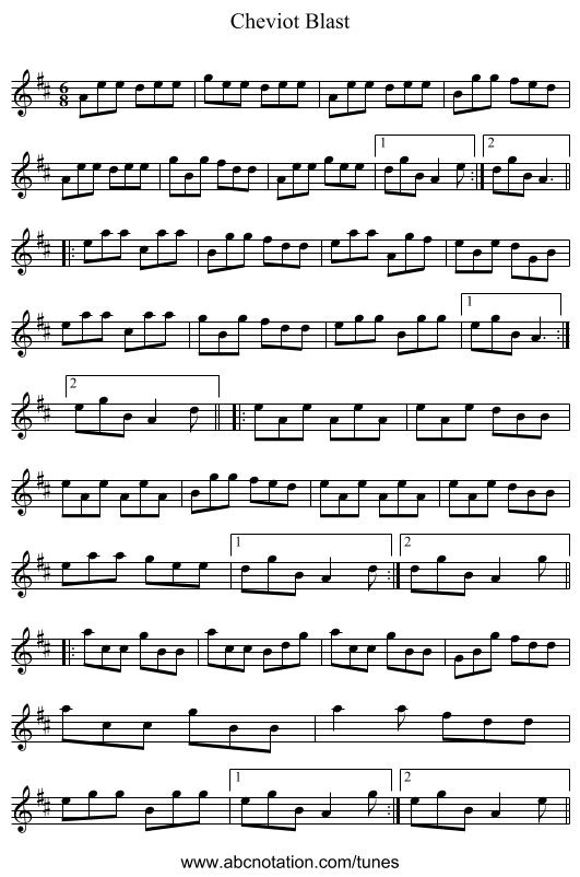 Cheviot Blast - staff notation
