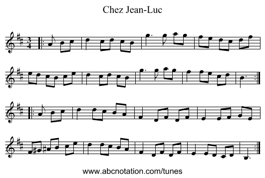 Chez Jean-Luc - staff notation