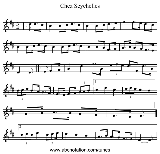 Chez Seychelles - staff notation